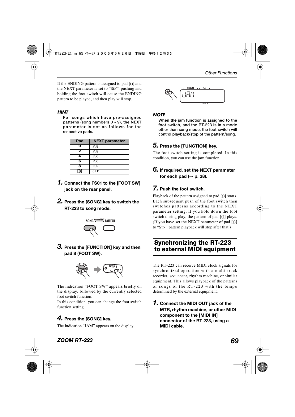 Synchronizing the rt-223 | Zoom RT-223 User Manual | Page 69 / 88