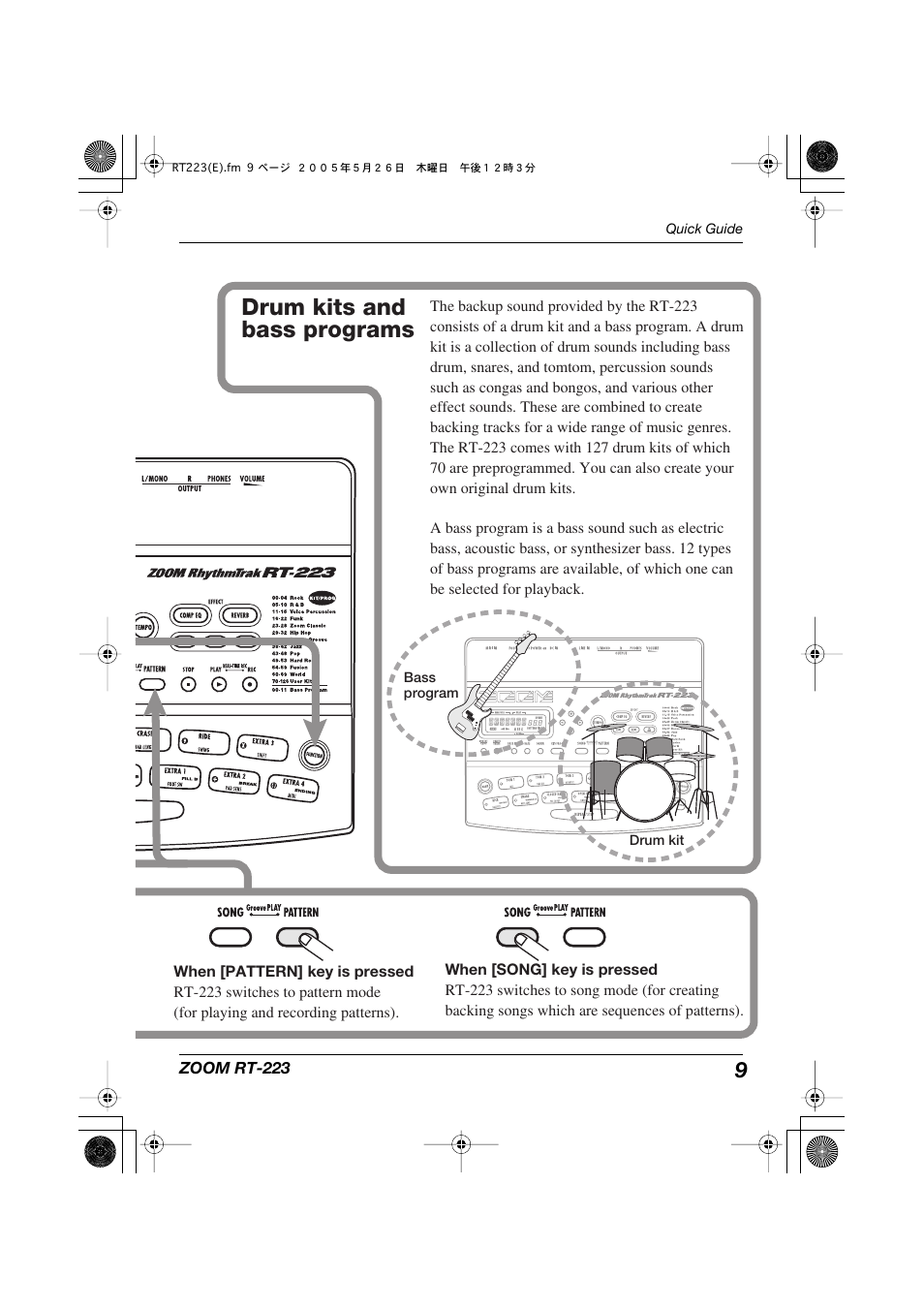 Drum kits and bass programs | Zoom RT-223 User Manual | Page 9 / 88