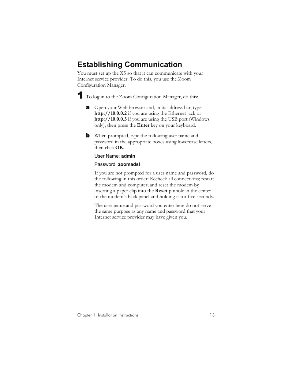 Establishing communication | Zoom 1065 User Manual | Page 13 / 66