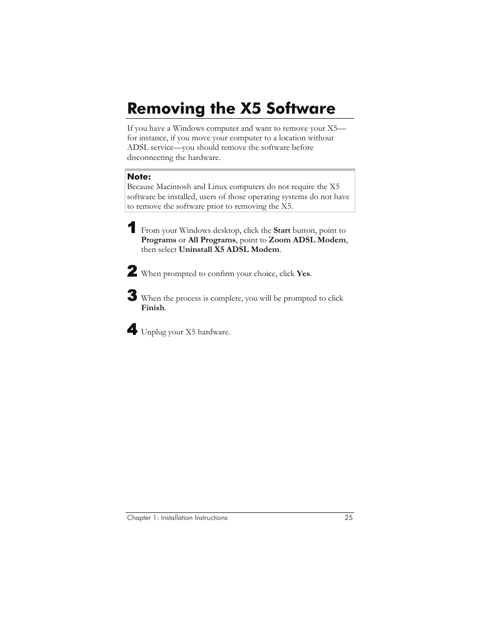 Removing the x5 software, Onnecting additional devices to the internet, Emoving the | Oftware | Zoom 1065 User Manual | Page 25 / 66