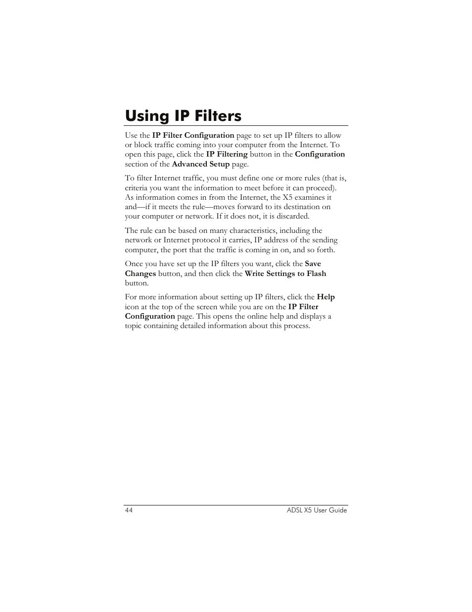 Using ip filters, Sing, Ilters | Zoom 1065 User Manual | Page 44 / 66