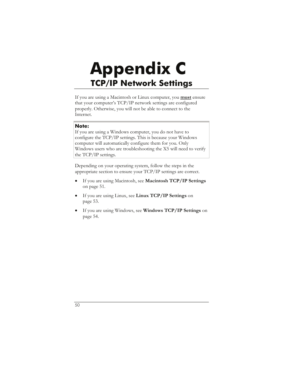 Ppendix, Tcp/ip, Etwork | Ettings, Appendix c, Tcp/ip network settings | Zoom 1065 User Manual | Page 50 / 66