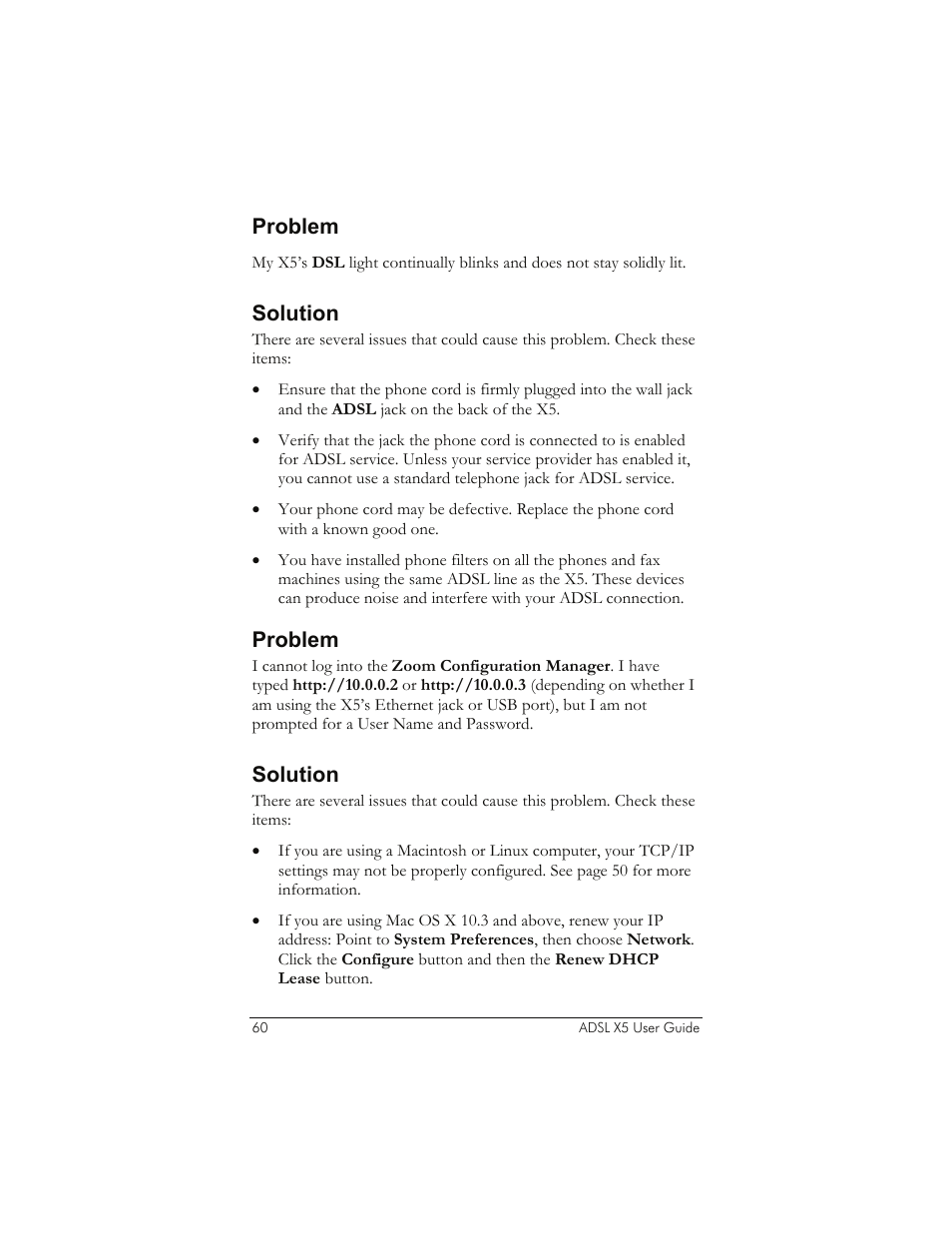 Problem, Solution | Zoom 1065 User Manual | Page 60 / 66