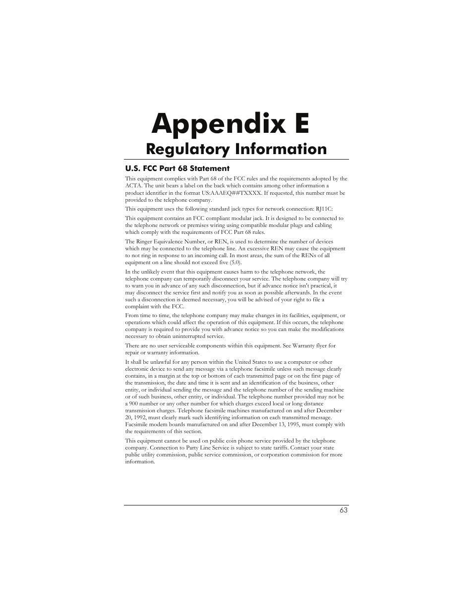 Regulatory information, Ppendix, Egulatory | Nformation, Appendix e | Zoom 1065 User Manual | Page 63 / 66