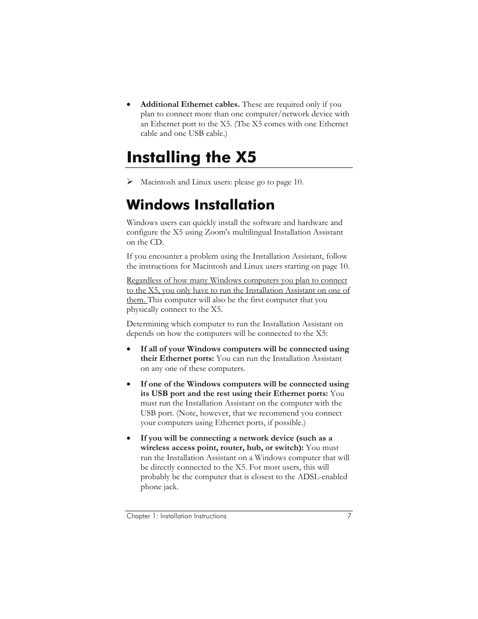 Installing the x5, Windows installation, Nstalling the | Indows, Nstallation | Zoom 1065 User Manual | Page 7 / 66