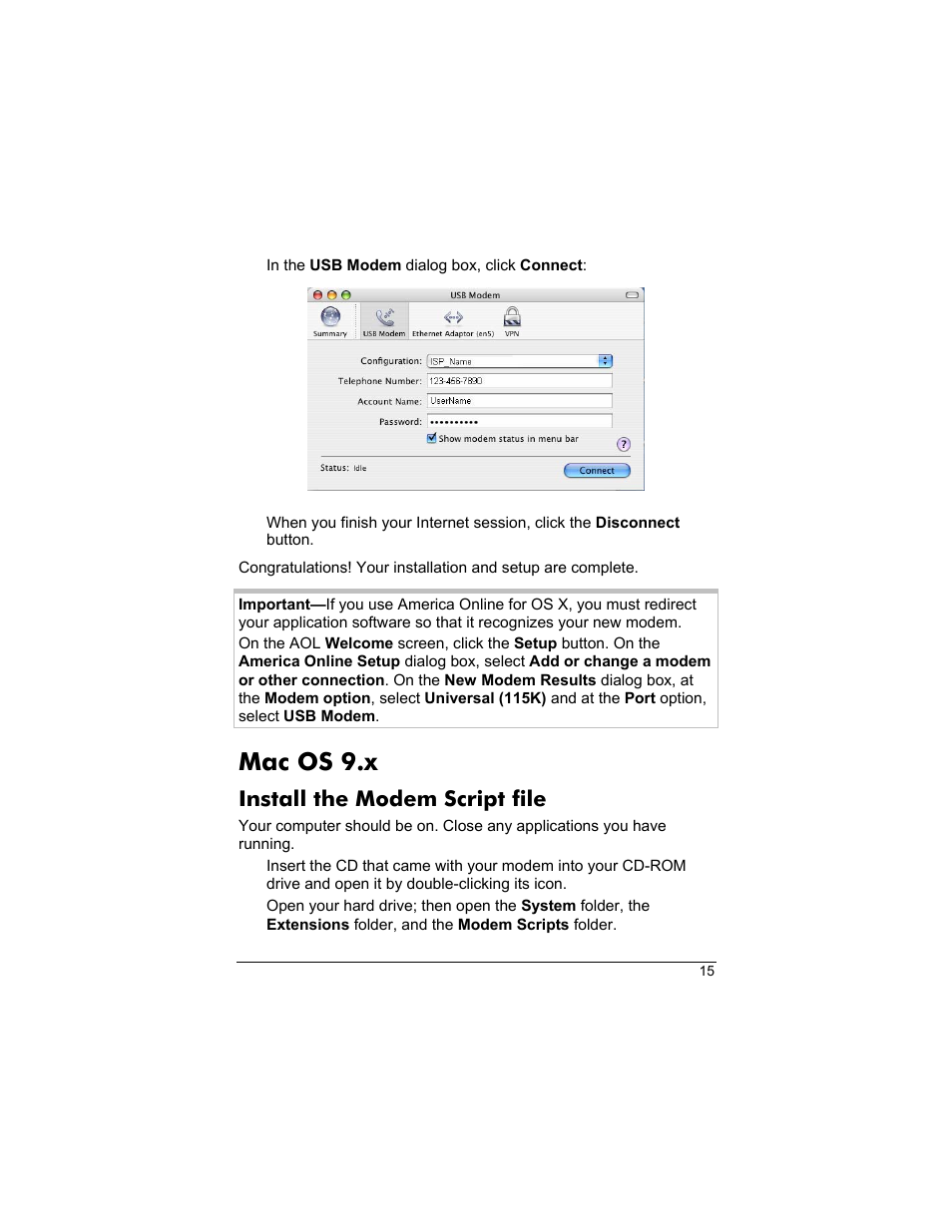 Mac os 9.x, Install the modem script file | Zoom 3095 User Manual | Page 15 / 36