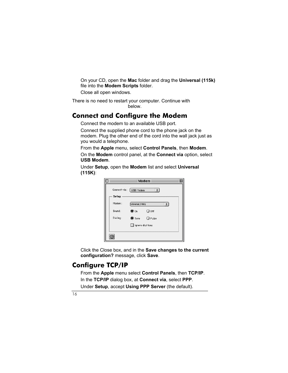 Connect and configure the modem, Configure tcp/ip | Zoom 3095 User Manual | Page 16 / 36