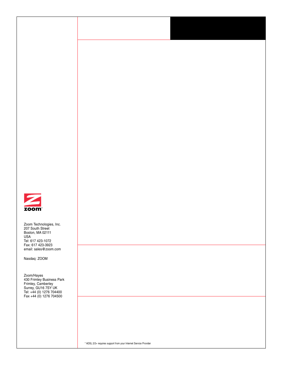 Adsl x5, Model 5654, Model 5624 | Annex a, Annex b | Zoom 5624 User Manual | Page 2 / 2