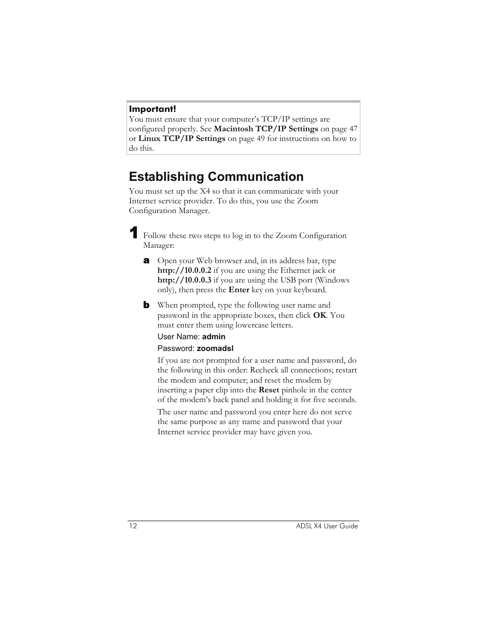 Establishing communication | Zoom 5651A User Manual | Page 12 / 61