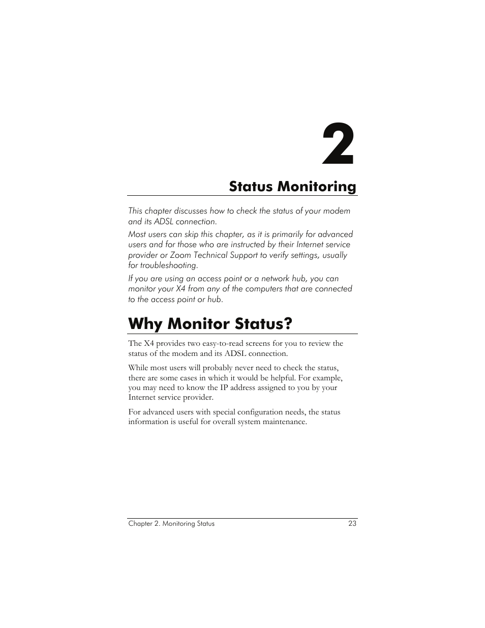 Why monitor status, Tatus, Onitoring | Zoom 5651A User Manual | Page 23 / 61