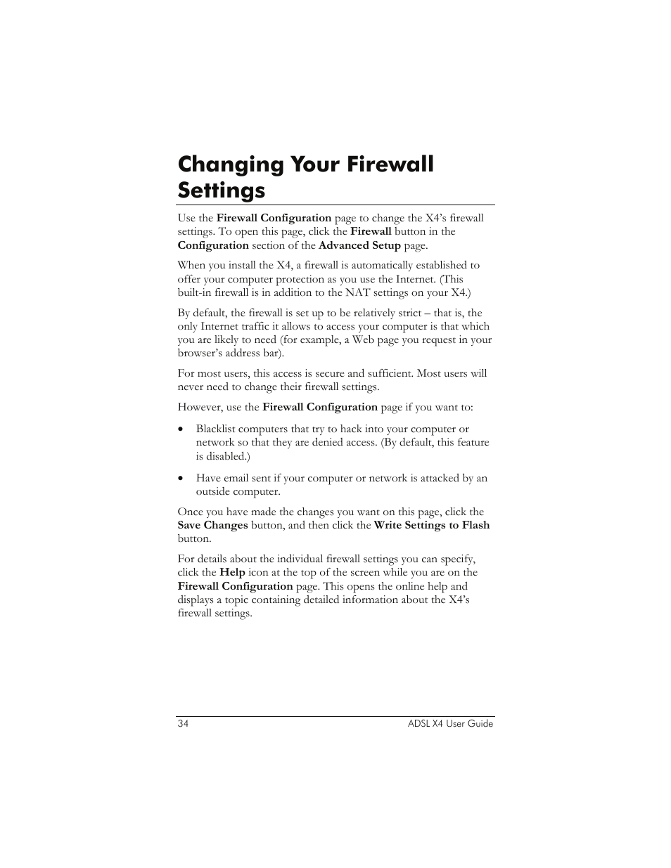 Changing your firewall settings, Hanging, Irewall | Ettings, See changing your firewall settings | Zoom 5651A User Manual | Page 34 / 61