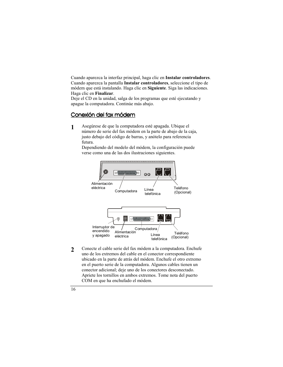 Conexión del fax módem | Zoom 56K User Manual | Page 16 / 67