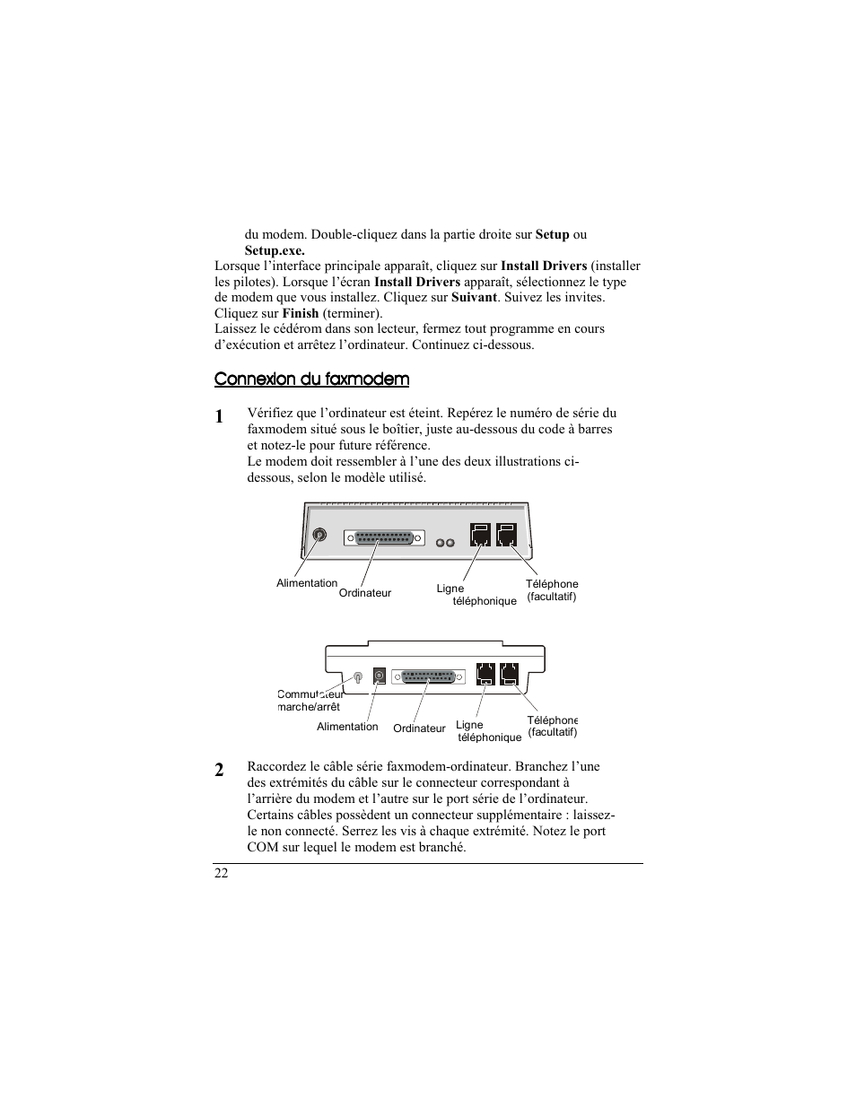 Connexion du faxmodem | Zoom 56K User Manual | Page 22 / 67