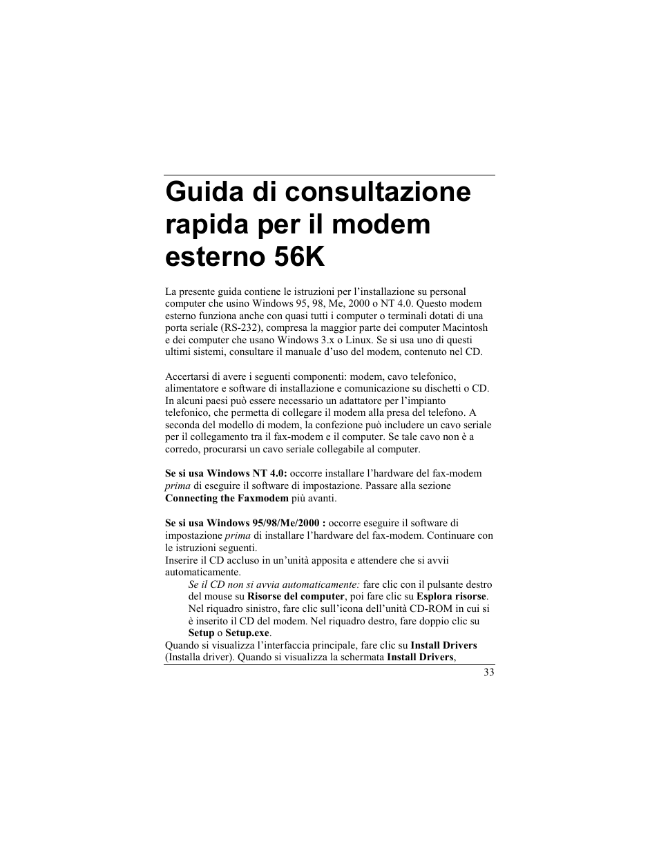 Uida di consultazione rapida per il modem esterno | Zoom 56K User Manual | Page 33 / 67