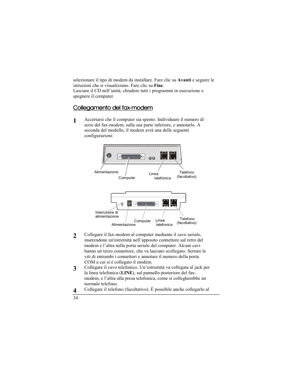 Collegamento del fax-modem, Windows nt 4.0 | Zoom 56K User Manual | Page 34 / 67