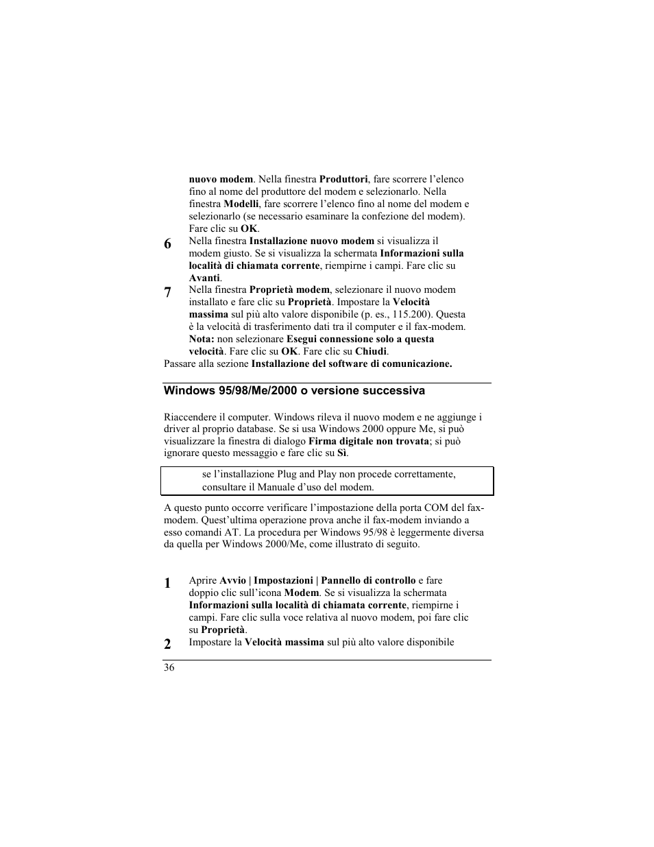 Windows 95/98/me/2000 o versione successiva, Installazione del software di comunicazione | Zoom 56K User Manual | Page 36 / 67