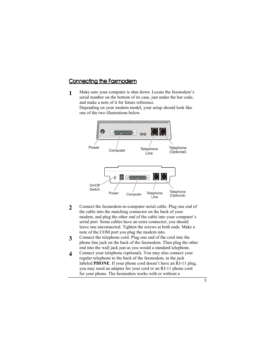Connecting the faxmodem, Windows nt 4.0 | Zoom 56K User Manual | Page 5 / 67