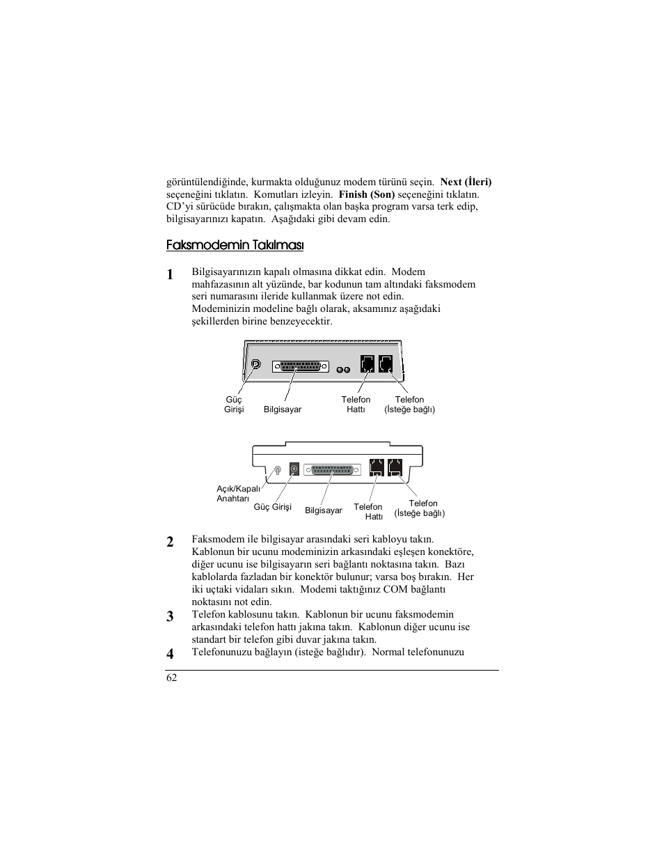 Faksmodemin takilmasi, Windows nt 4.0 | Zoom 56K User Manual | Page 62 / 67