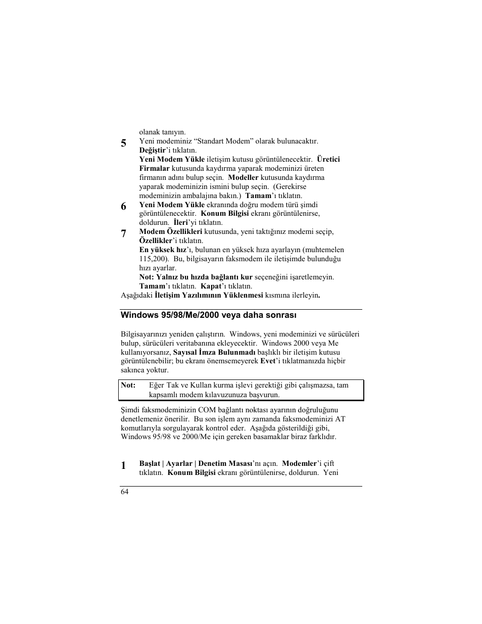 Windows 95/98/me/2000 veya daha sonrasi | Zoom 56K User Manual | Page 64 / 67