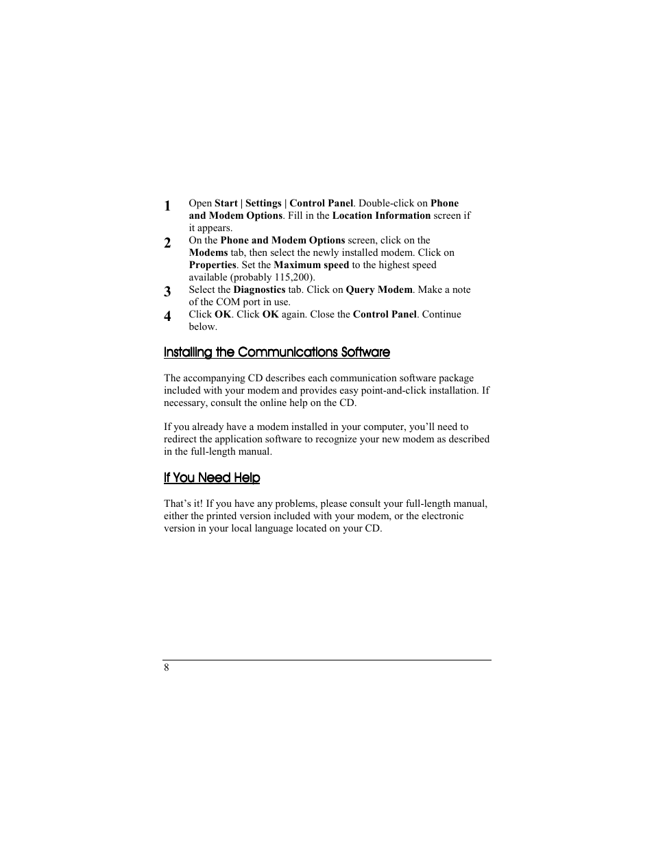 Installing the communications software, If you need help | Zoom 56K User Manual | Page 8 / 67