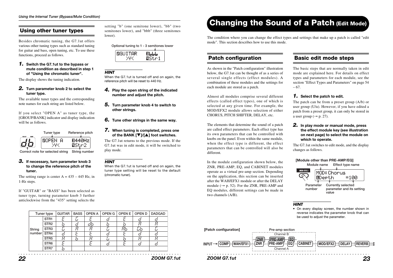 Changing the sound of a patch, Str1 str1 ™guitar guitar | Zoom G7.1ut User Manual | Page 12 / 41