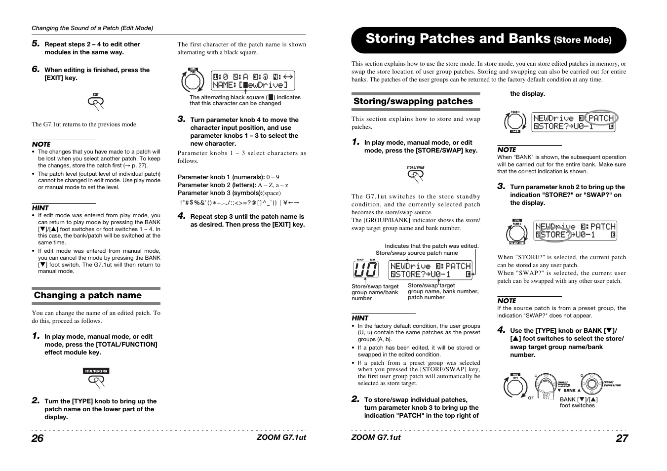 Storing patches and banks | Zoom G7.1ut User Manual | Page 14 / 41