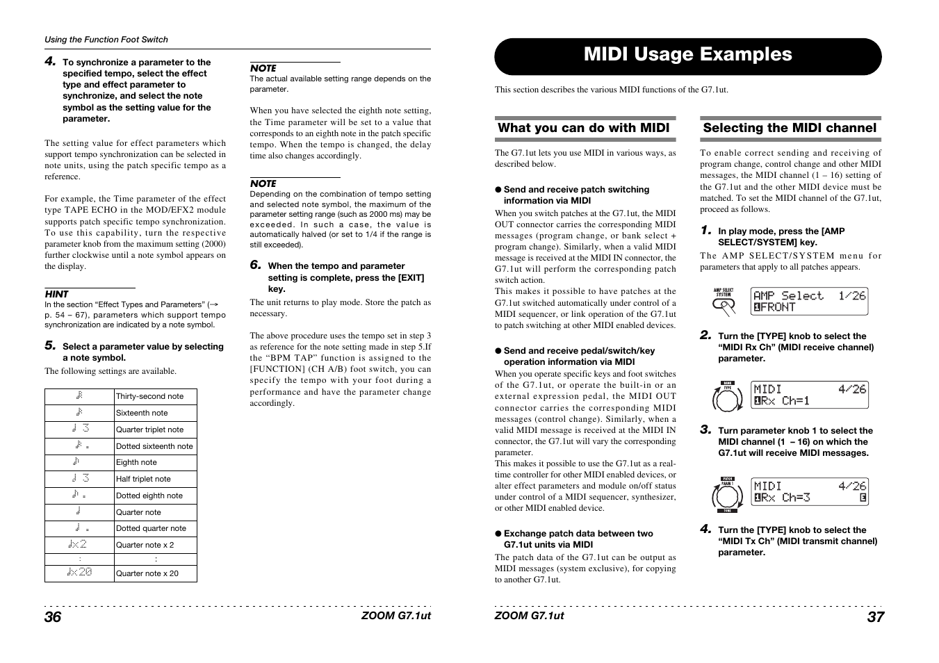 Midi usage examples | Zoom G7.1ut User Manual | Page 19 / 41