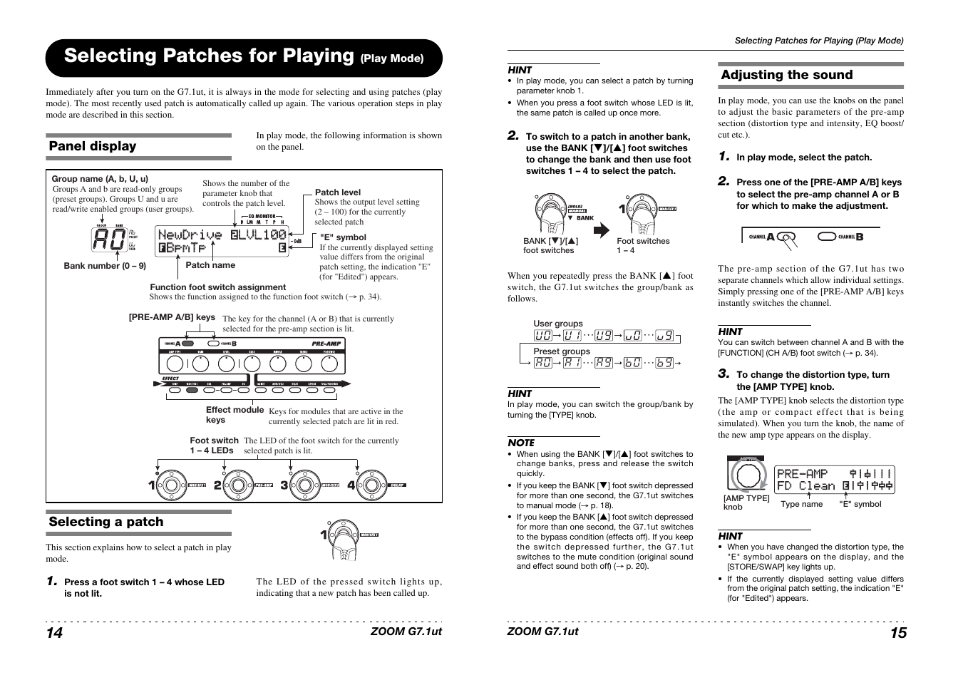 Selecting patches for playing | Zoom G7.1ut User Manual | Page 8 / 41