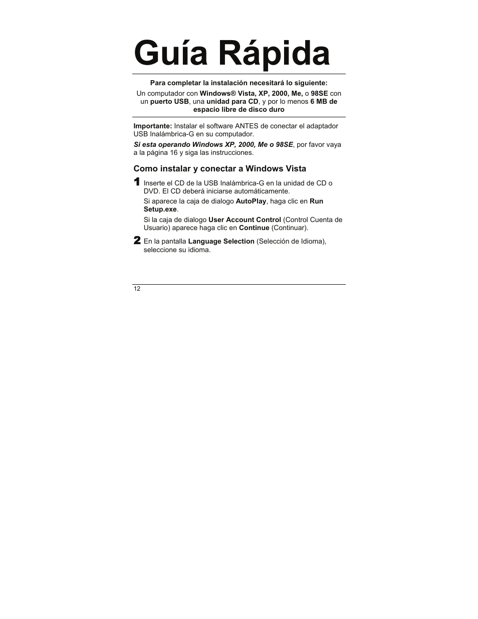 Como instalar y conectar a windows vista, Guía rápida | Zoom 4410A User Manual | Page 12 / 24