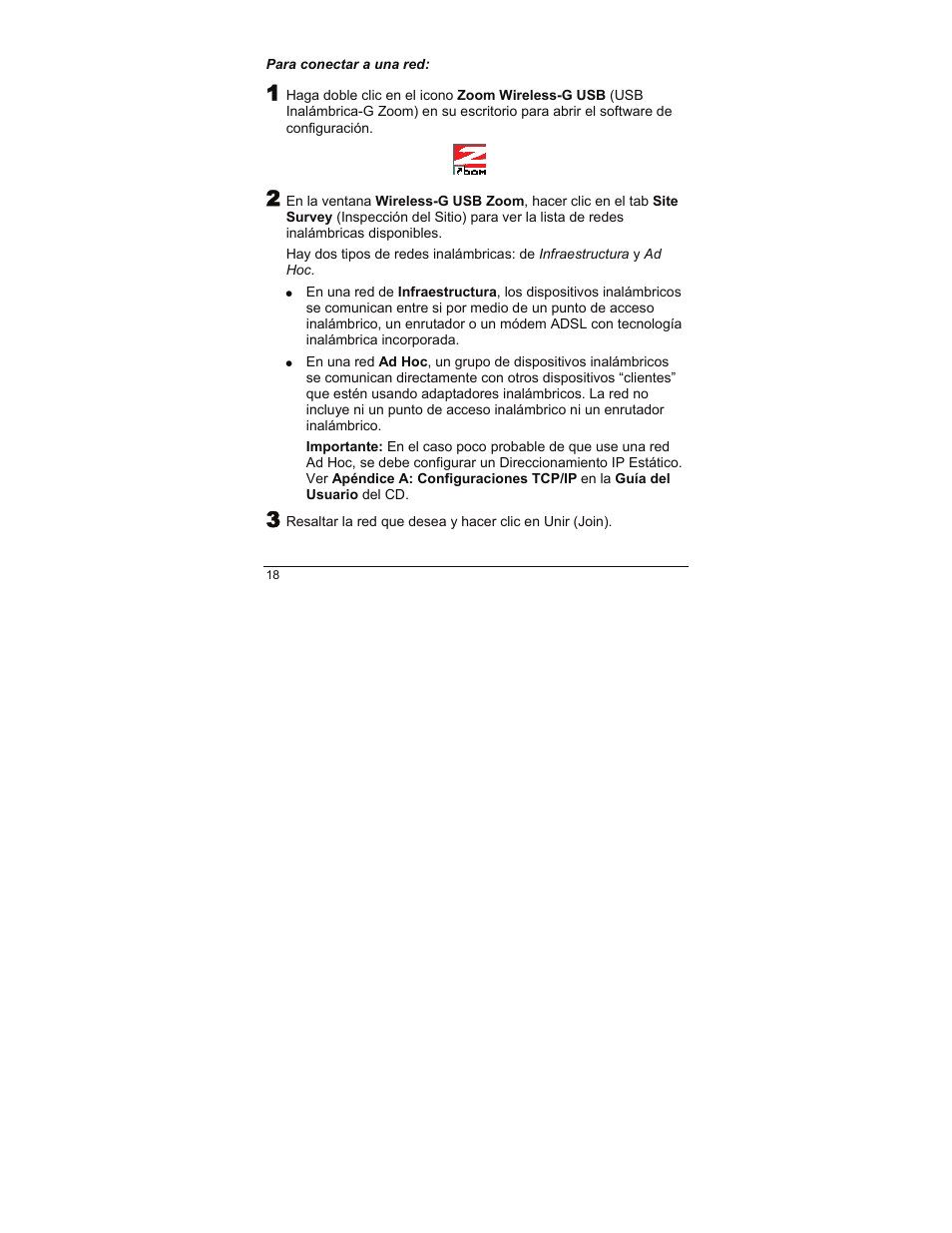 Para conectar a una red | Zoom 4410A User Manual | Page 18 / 24