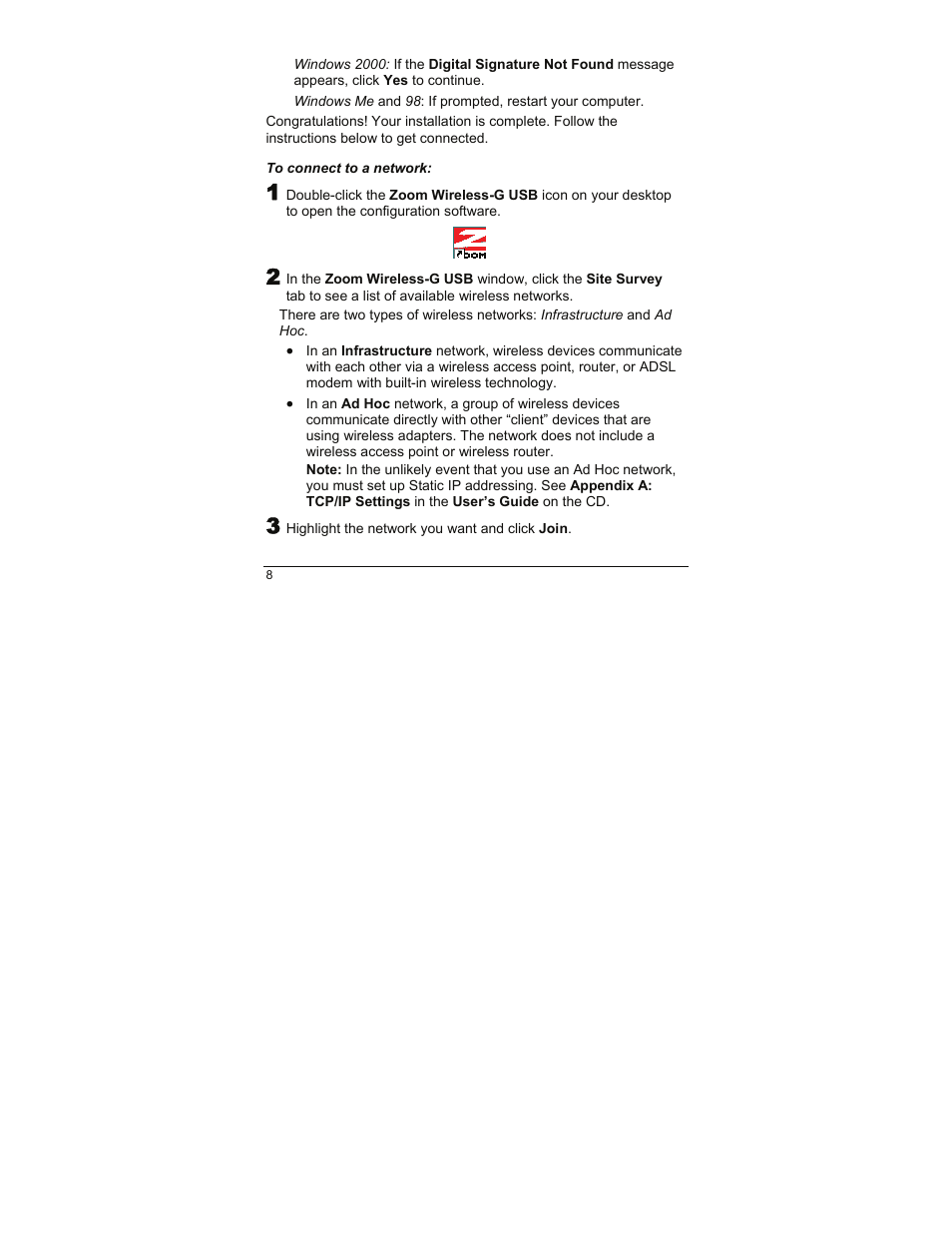 To connect to a network | Zoom 4410A User Manual | Page 8 / 24