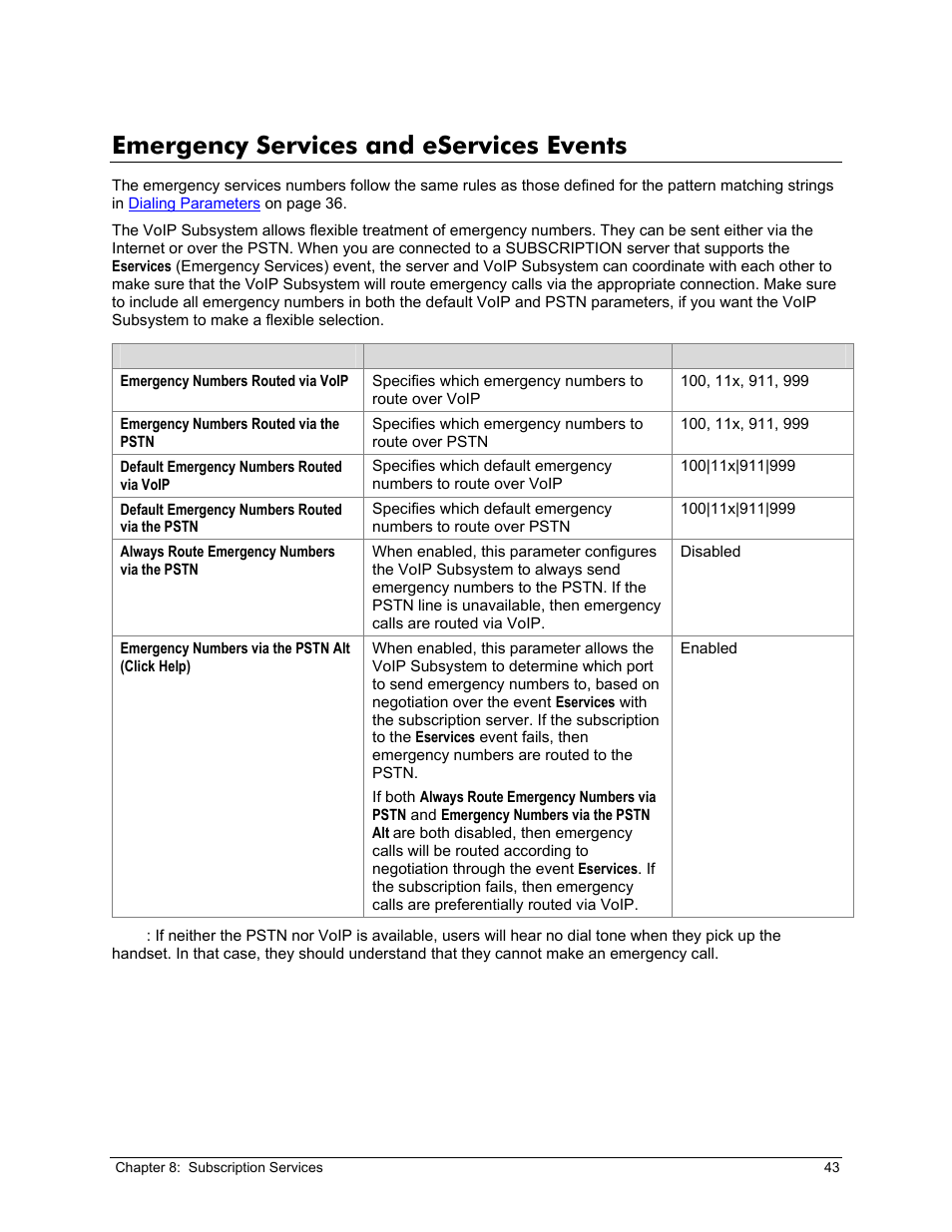 Emergency services and eservices events, Mergency, Ervices and e | Ervices, Vents | Zoom X6v VoIP User Manual | Page 43 / 51