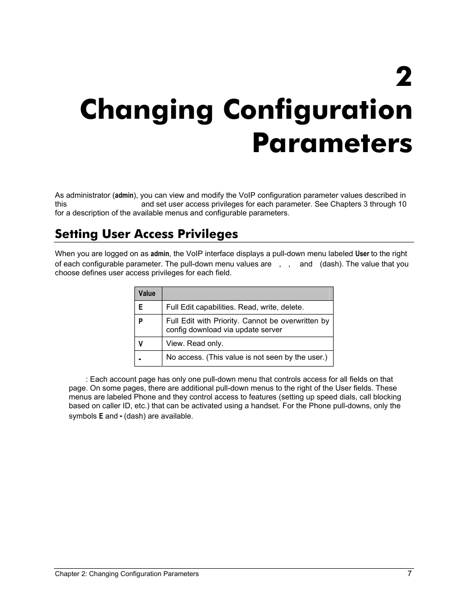 Setting user access privileges, 2 changing configuration parameters, Etting | Ccess, Rivileges, 2changing configuration parameters | Zoom X6v VoIP User Manual | Page 7 / 51