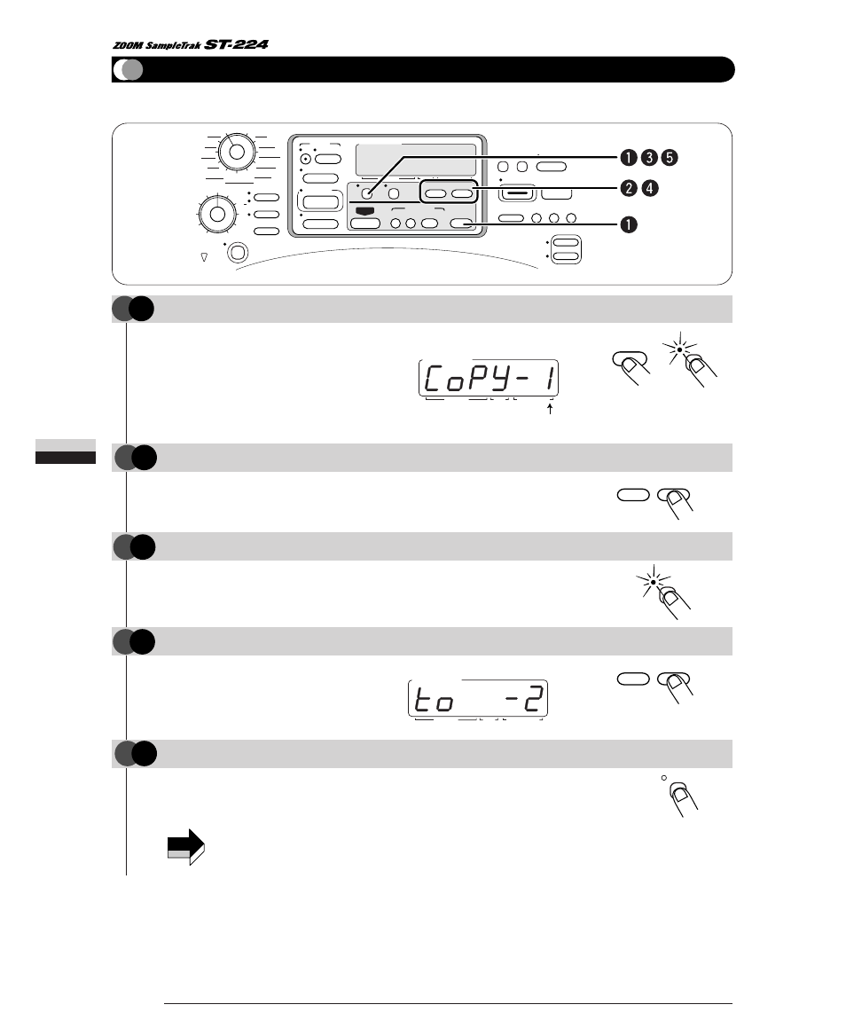 Copying a song, Step, Step copying a song | Press the [copy] key, Creating songs | Zoom ST-224 User Manual | Page 54 / 76