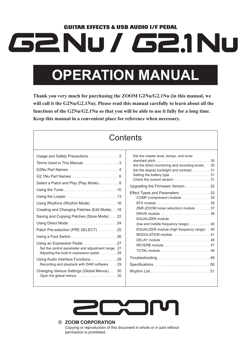 Zoom G2.1NU User Manual | 56 pages