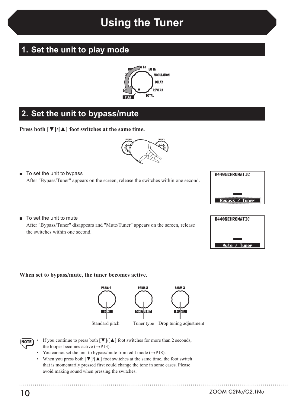 Using the tuner | Zoom G2.1NU User Manual | Page 10 / 56