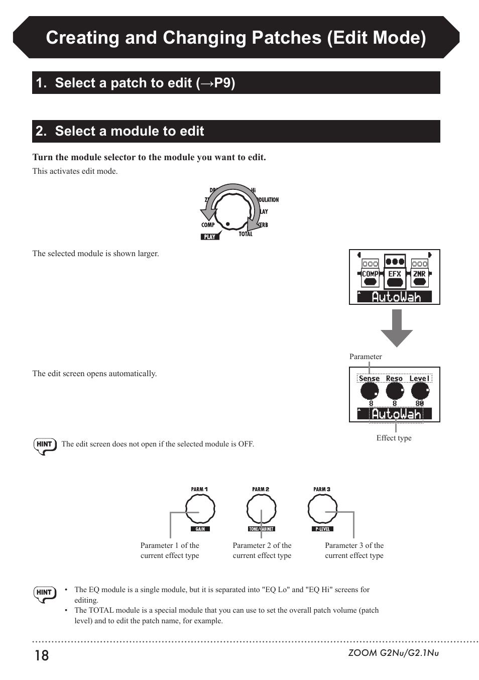 Creating and changing patches (edit mode) | Zoom G2.1NU User Manual | Page 18 / 56