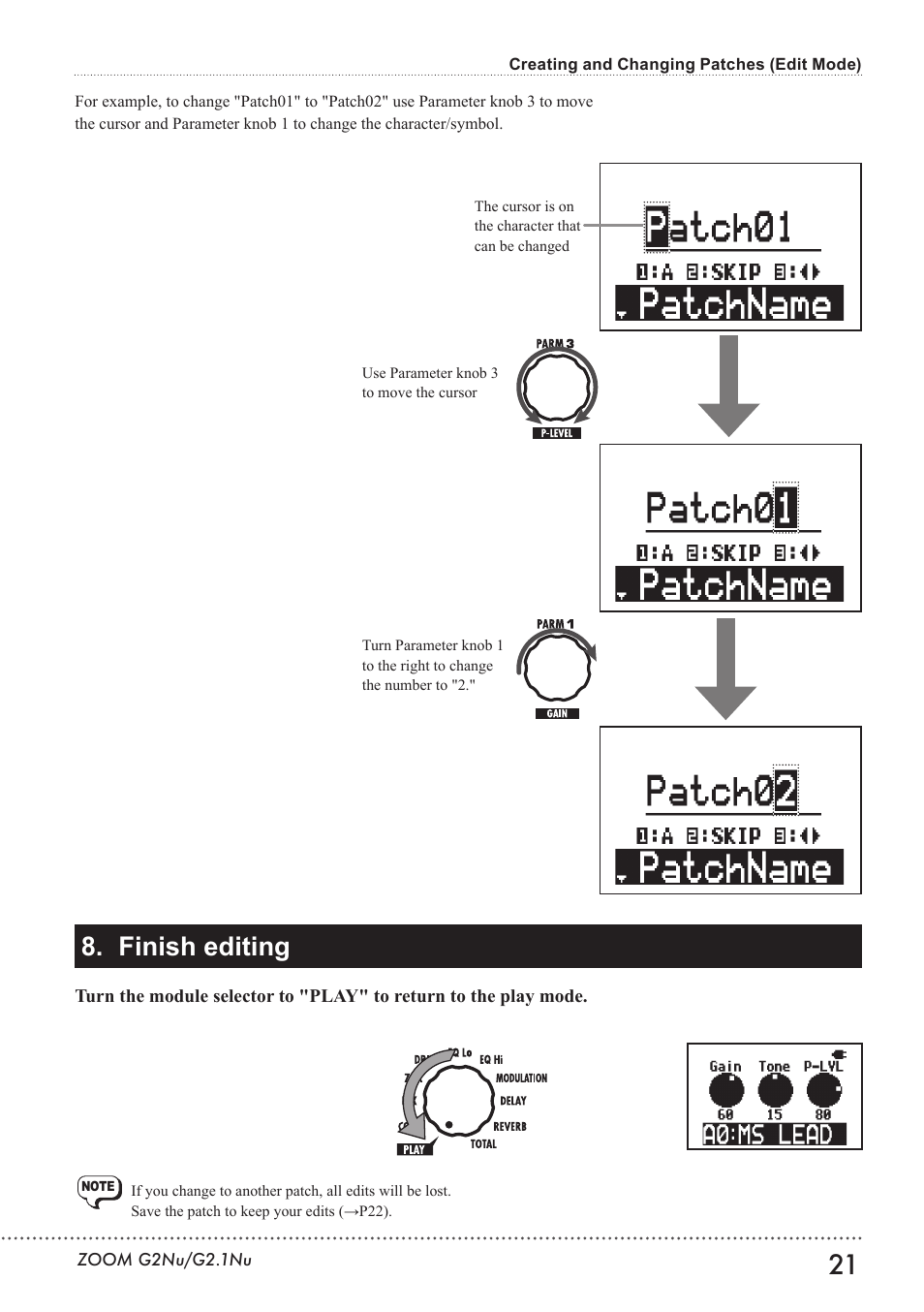 Finish editing | Zoom G2.1NU User Manual | Page 21 / 56