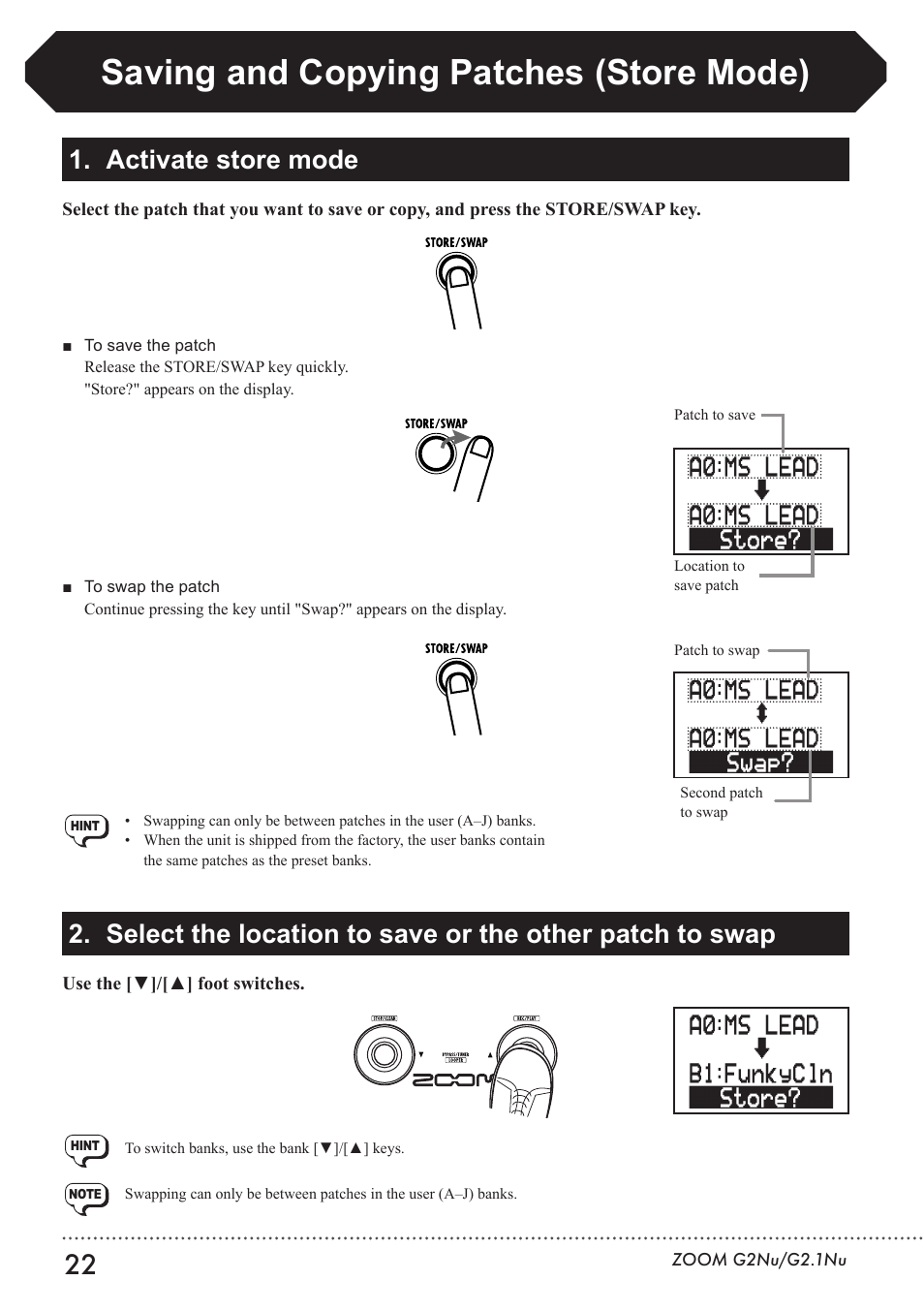 Saving and copying patches (store mode) | Zoom G2.1NU User Manual | Page 22 / 56