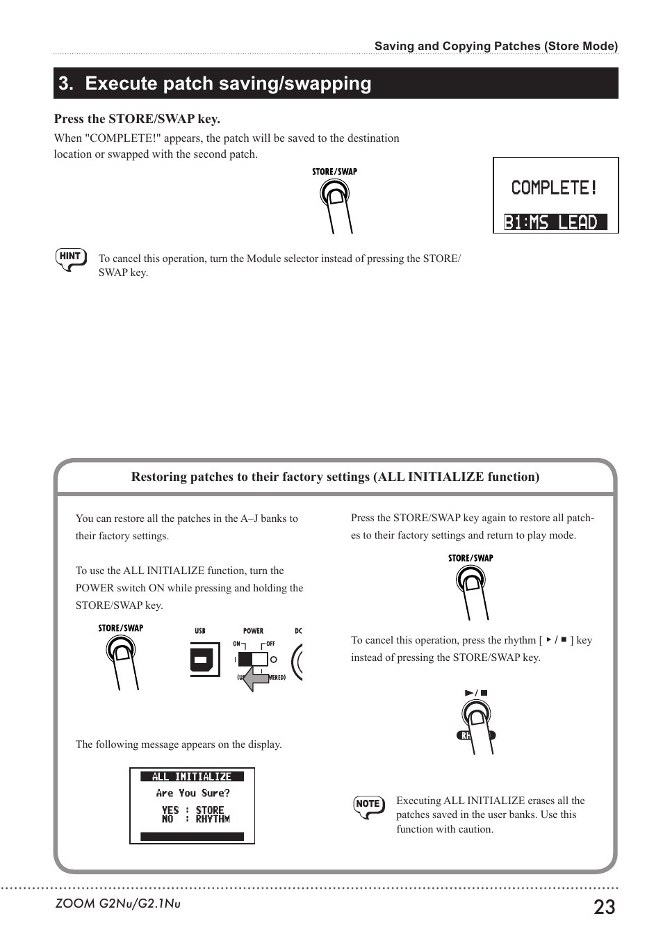 Execute patch saving/swapping | Zoom G2.1NU User Manual | Page 23 / 56