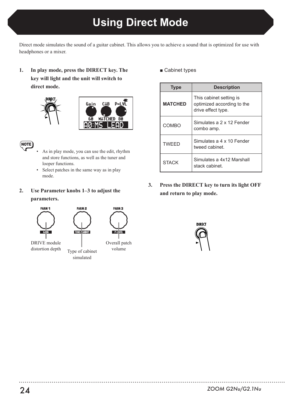 Using direct mode | Zoom G2.1NU User Manual | Page 24 / 56