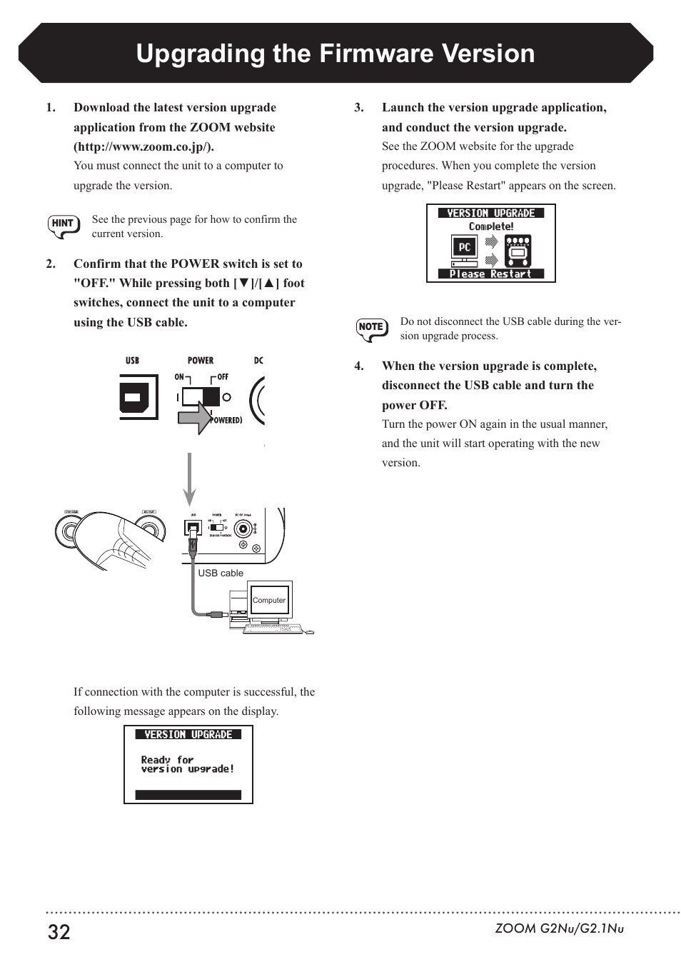 Upgrading the firmware version | Zoom G2.1NU User Manual | Page 32 / 56