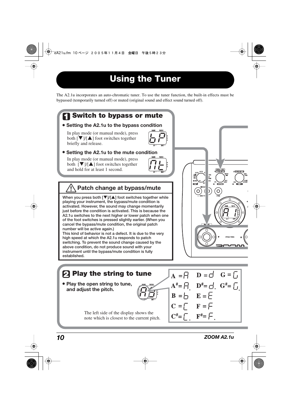 A 8 b p m t, Using the tuner | Zoom A2.1U User Manual | Page 10 / 43