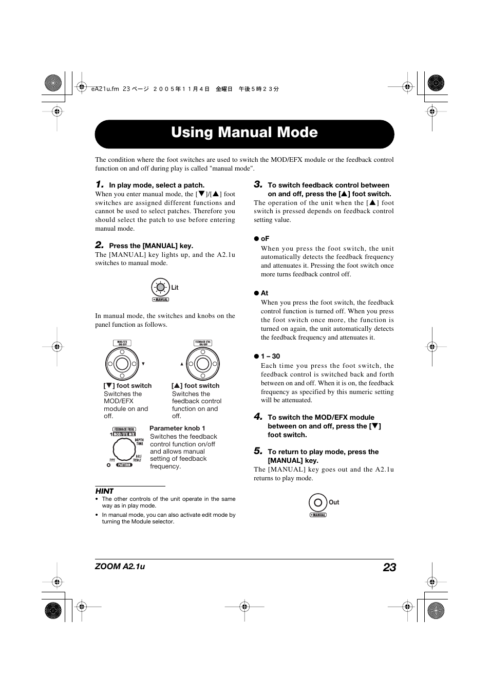 Using manual mode | Zoom A2.1U User Manual | Page 23 / 43
