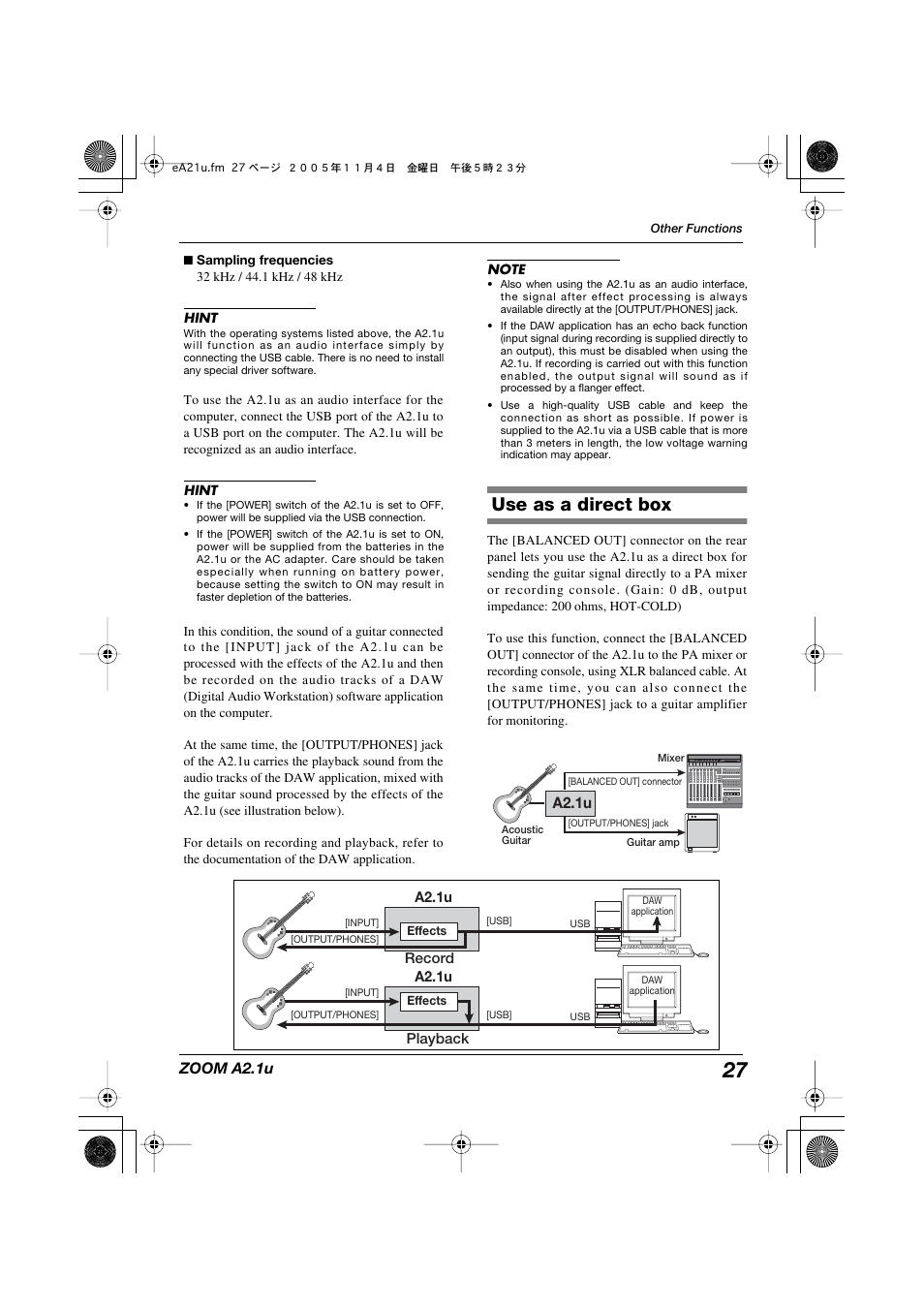 Use as a direct box | Zoom A2.1U User Manual | Page 27 / 43
