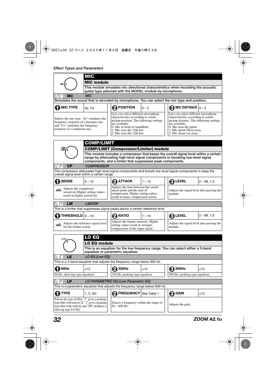 Zoom a2.1u, Comp/limit, Lo eq | Zoom A2.1U User Manual | Page 32 / 43