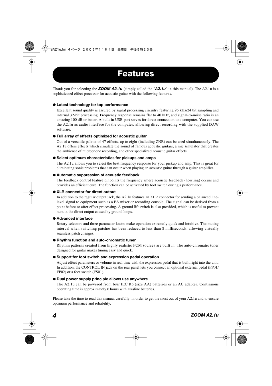 Features | Zoom A2.1U User Manual | Page 4 / 43