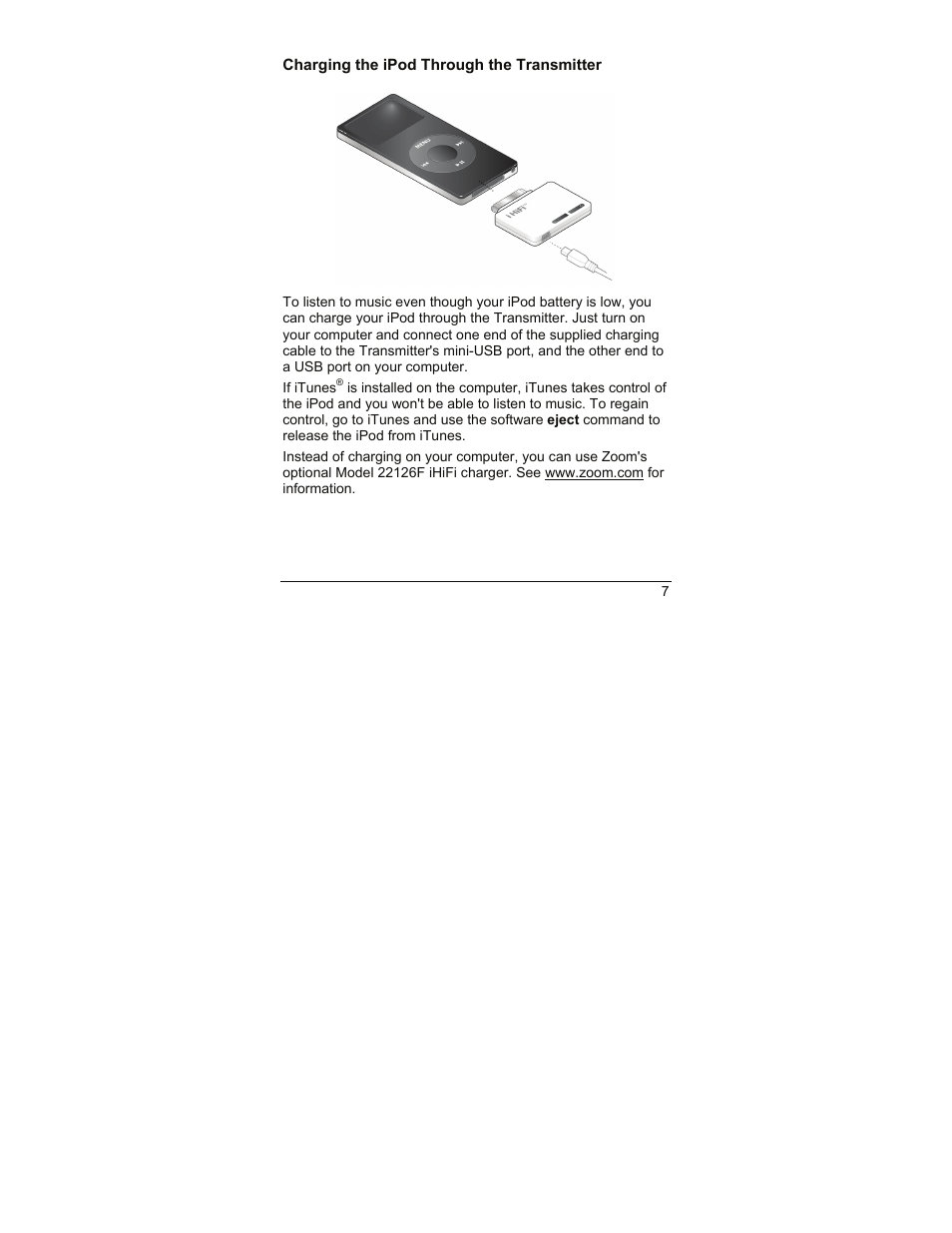 Charging the ipod through the transmitter | Zoom iHiFi 4353 User Manual | Page 7 / 20