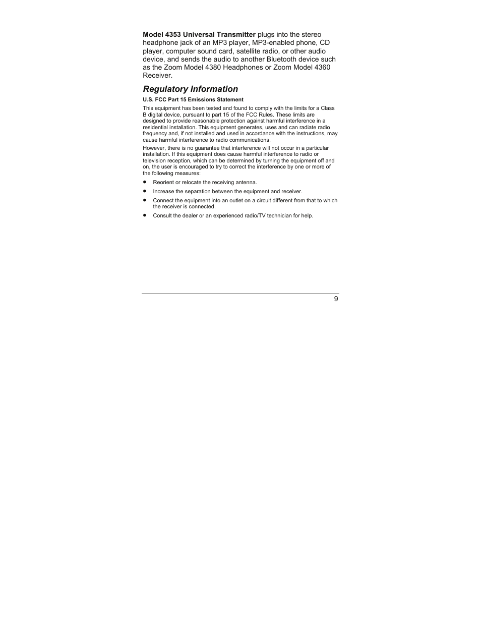 Regulatory information | Zoom iHiFi 4353 User Manual | Page 9 / 20