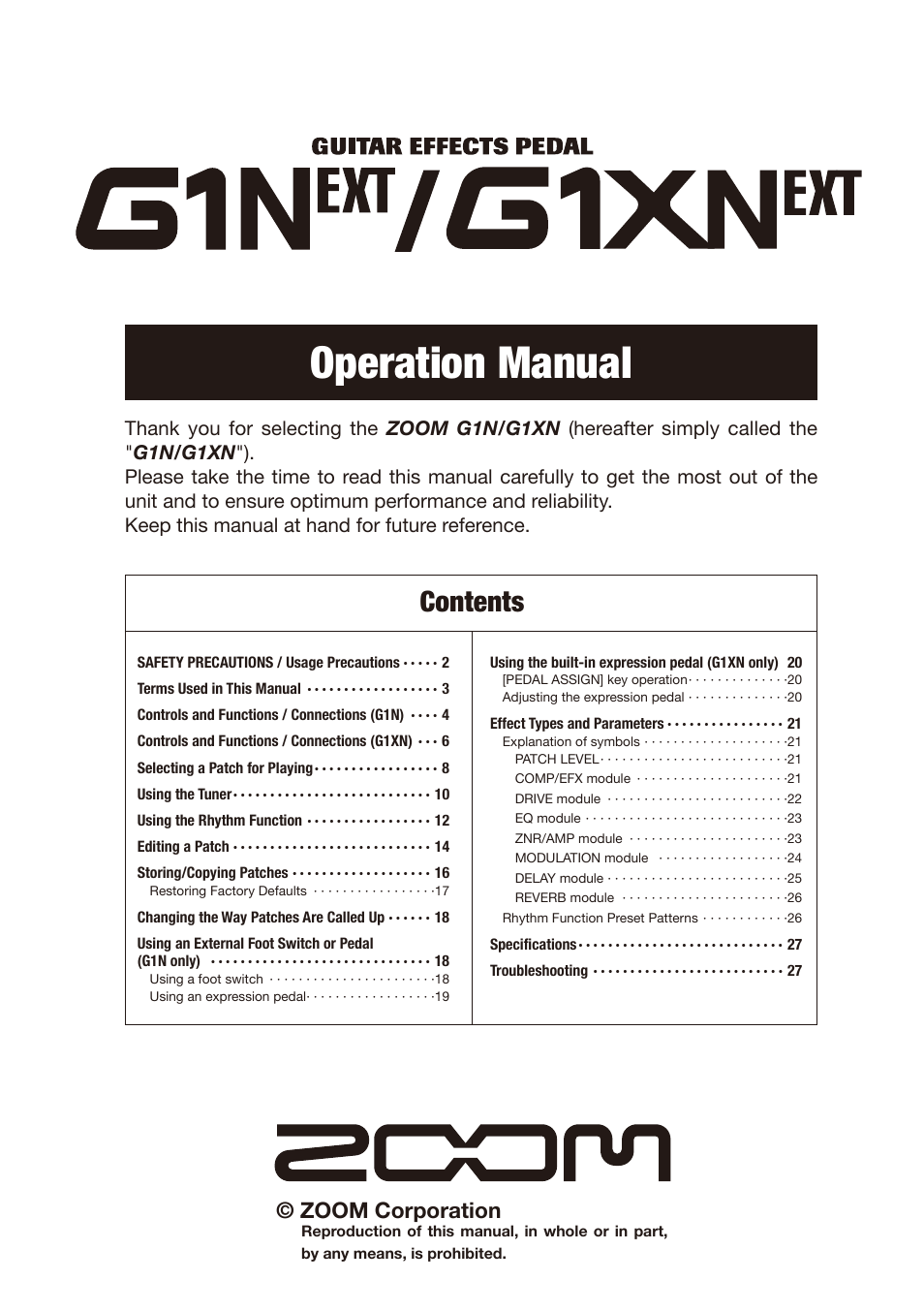 Zoom G1N User Manual | 16 pages